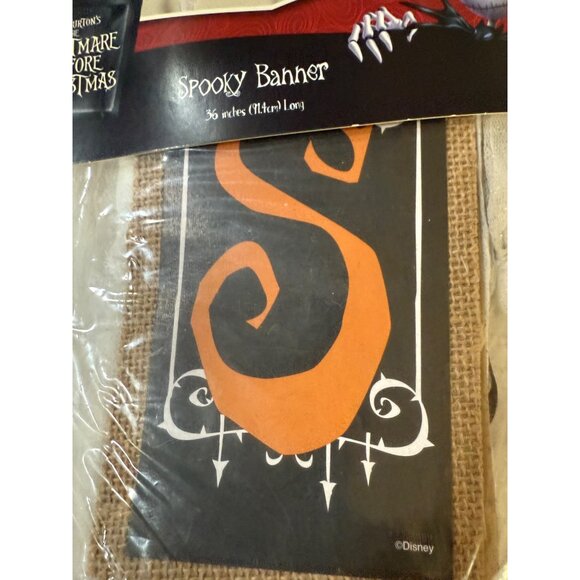 Disney Tim Burtons Nightmare Before Christmas Spooky Banner 36" Long Burlap - Picture 3 of 5